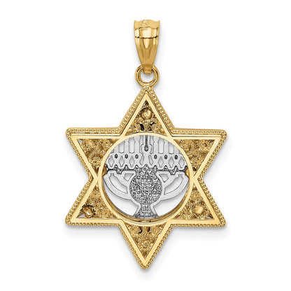 14K Bicolor Gold Anhänger "Davidstern und Menora" Bicolor Gold