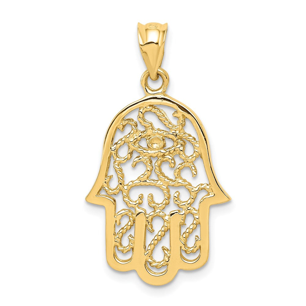 14K Gelbgold Polierter Filigran-Hamsa-Anhänger