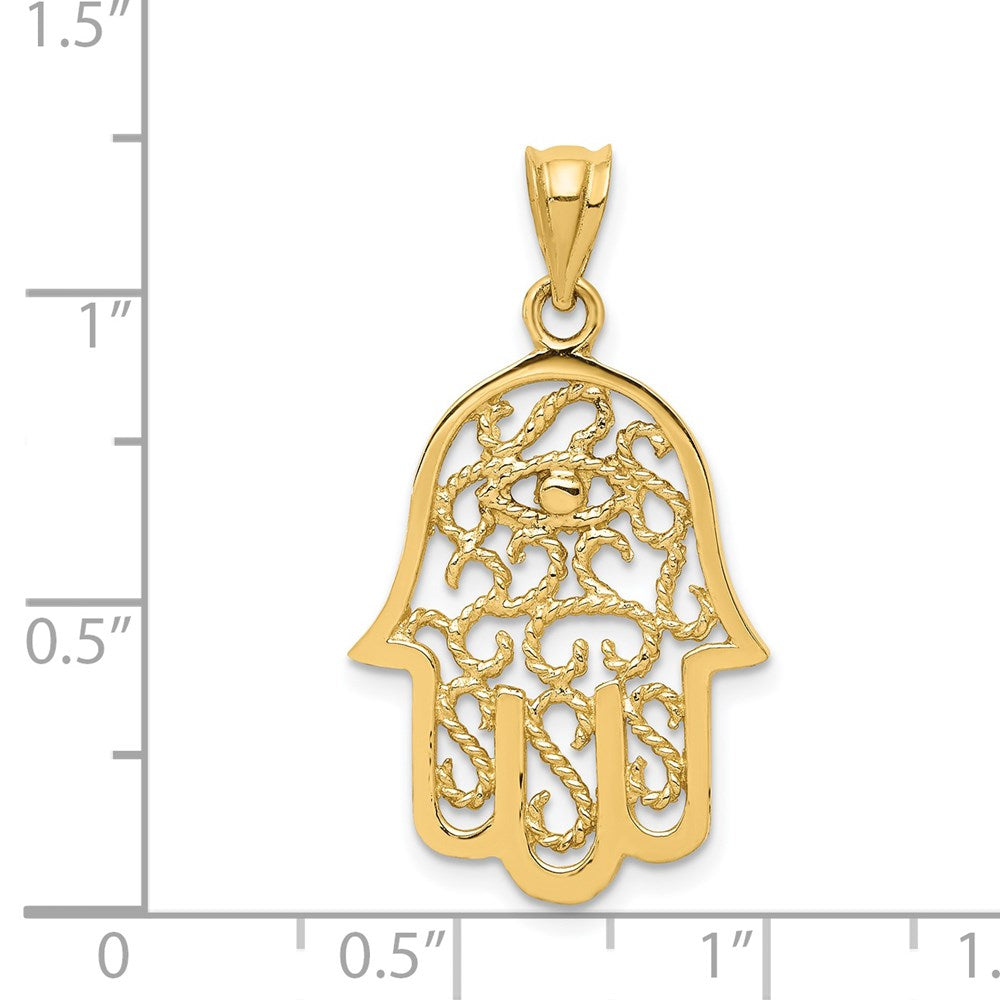 14K Gelbgold Polierter Filigran-Hamsa-Anhänger
