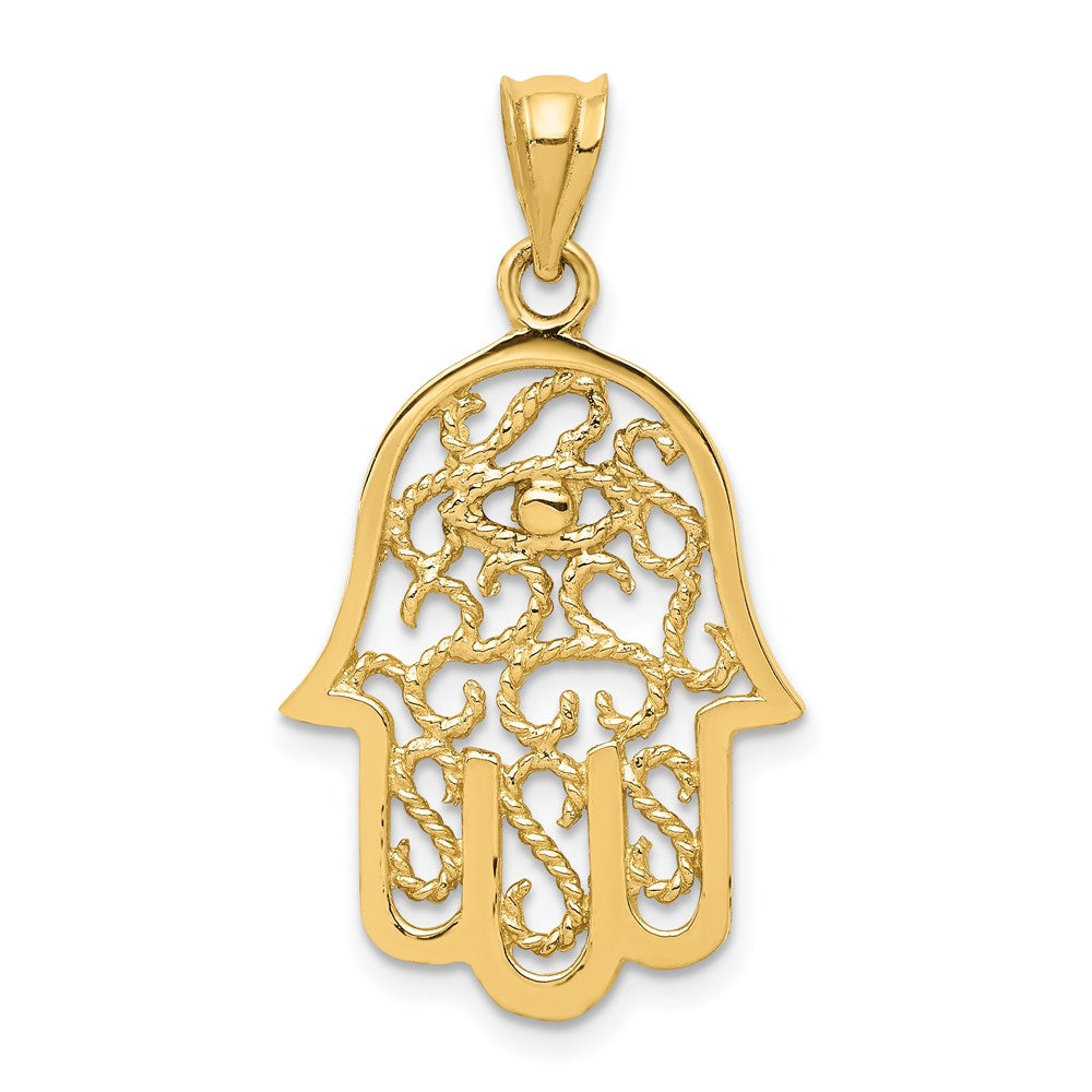 14K Gelbgold Polierter Filigran-Hamsa-Anhänger