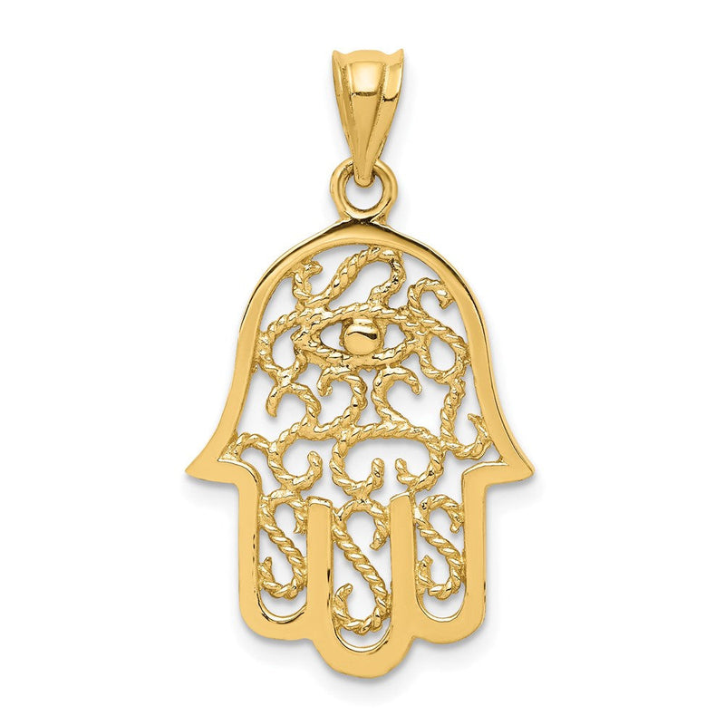 14K Gelbgold Polierter Filigran-Hamsa-Anhänger