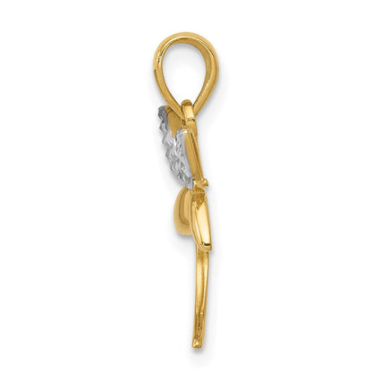 14K Gelb & Rhodium mit Rhodium Diamantiert und Poliert Libelle Anhänger