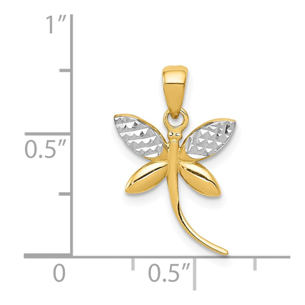 14K Gelb & Rhodium mit Rhodium Diamantiert und Poliert Libelle Anhänger