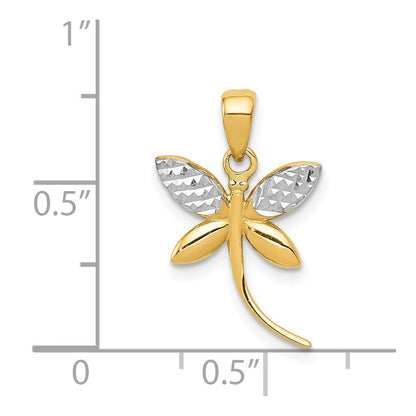 14K Gelb & Rhodium mit Rhodium Diamantiert und Poliert Libelle Anhänger