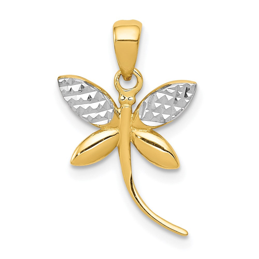14K Gelb & Rhodium mit Rhodium Diamantiert und Poliert Libelle Anhänger