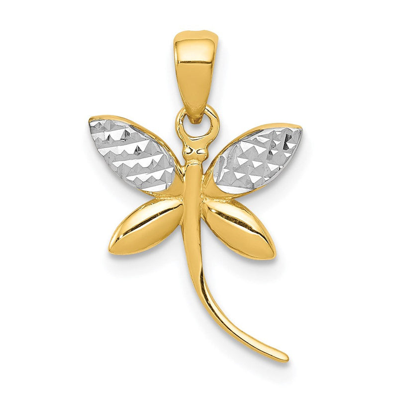 14K Gelb & Rhodium mit Rhodium Diamantiert und Poliert Libelle Anhänger