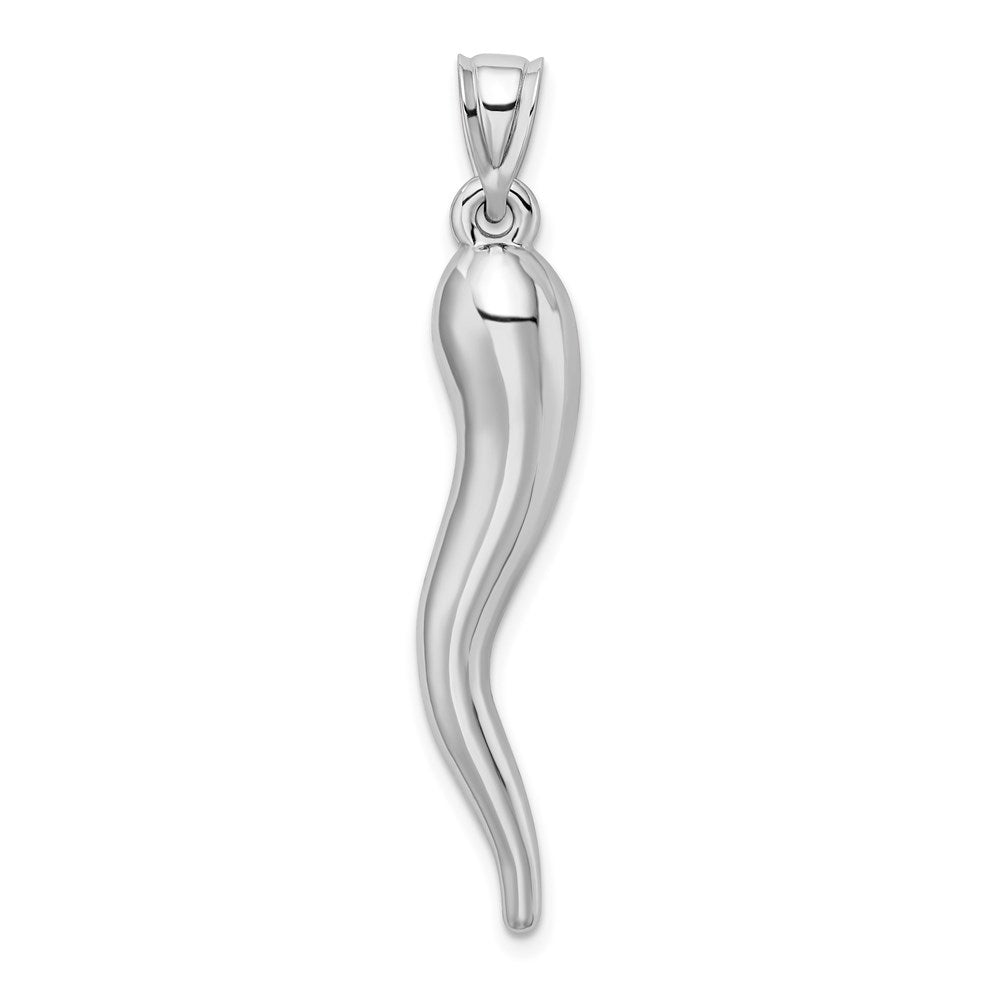 14K Weißgold Hohl 3d Italienisch Horn Anhänger