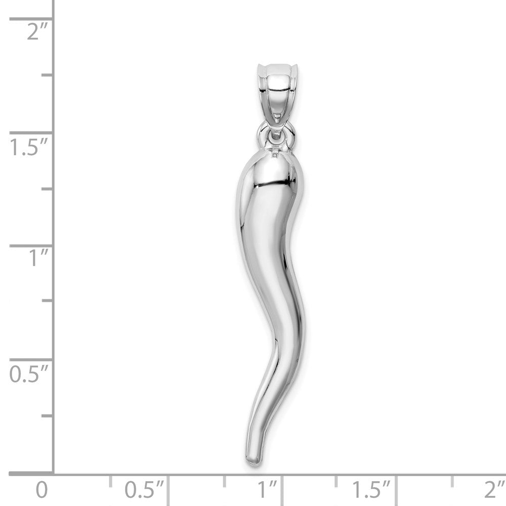 14K Weißgold Hohl 3d Italienisch Horn Anhänger