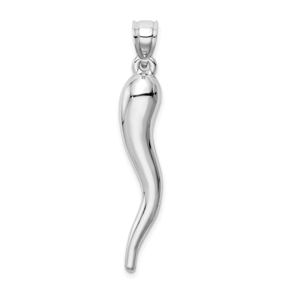 14K Weißgold Hohl 3d Italienisch Horn Anhänger