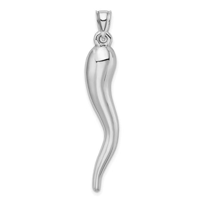 14K Weißgold Hohl 3d Italienisch Horn Anhänger