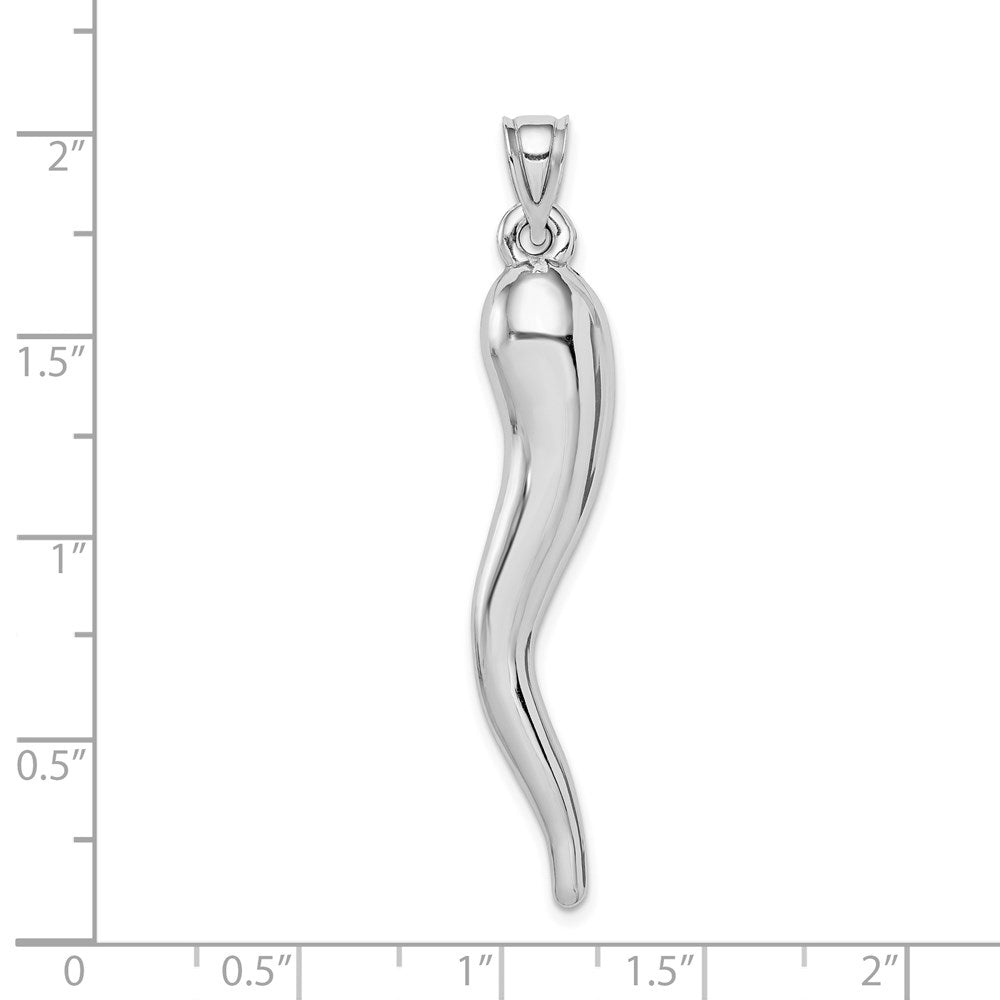 14K Weißgold Hohl 3d Italienisch Horn Anhänger
