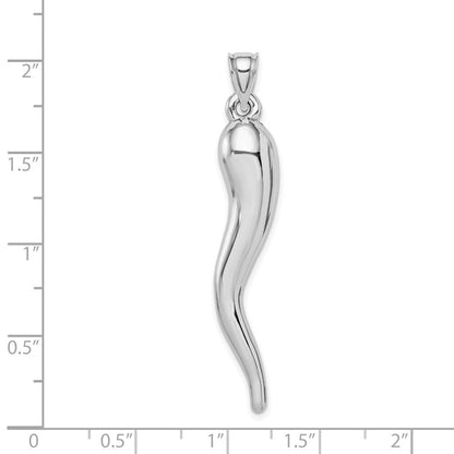 14K Weißgold Hohl 3d Italienisch Horn Anhänger