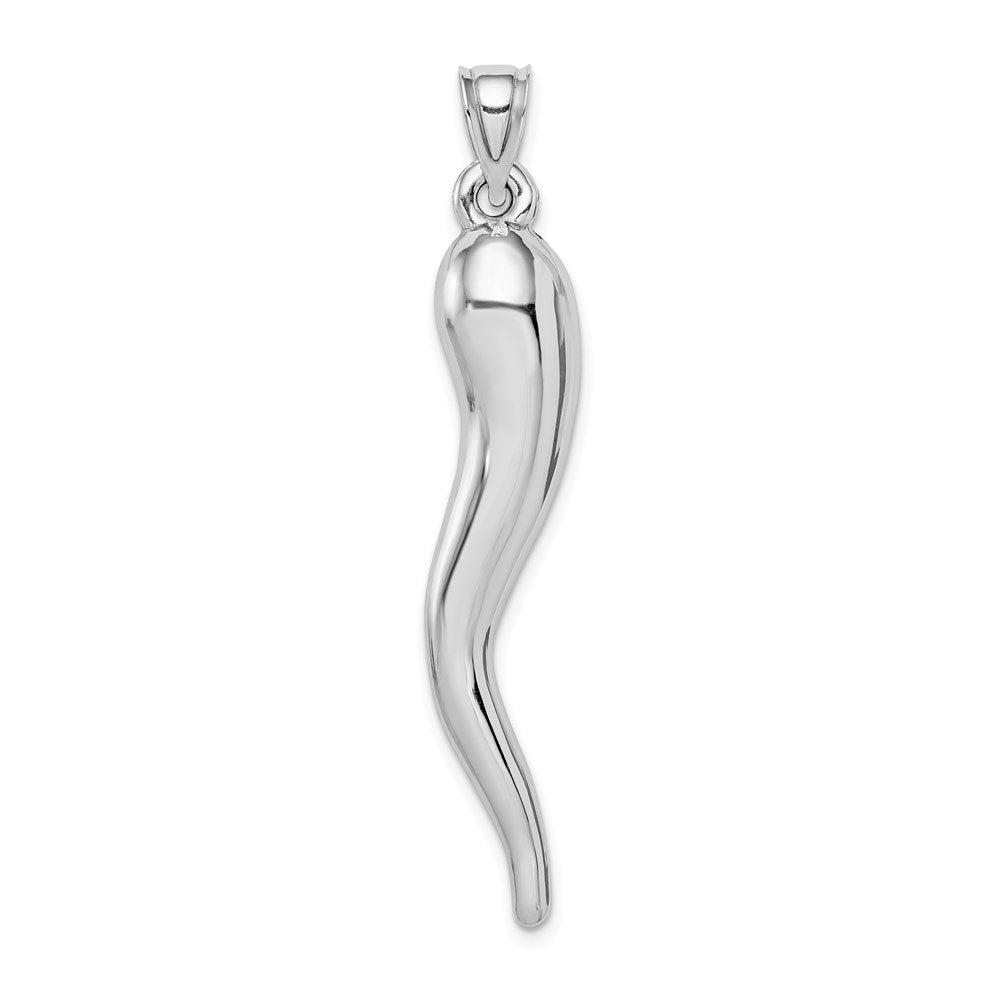 14K Weißgold Hohl 3d Italienisch Horn Anhänger