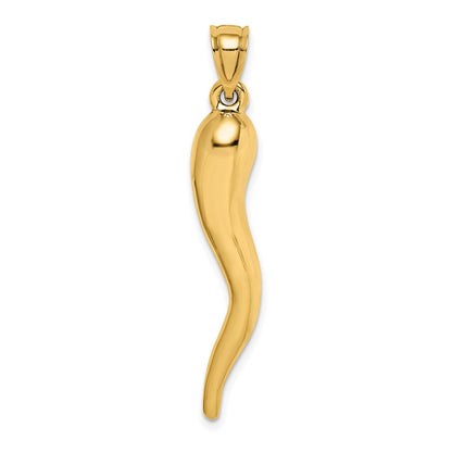 14K Gelbgold Hohl 3d Italienisch Horn Anhänger