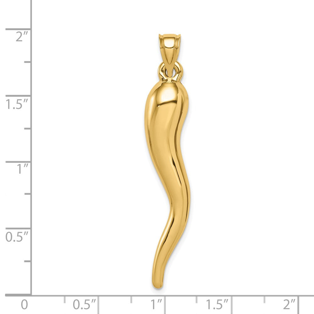 14K Gelbgold Hohl 3d Italienisch Horn Anhänger