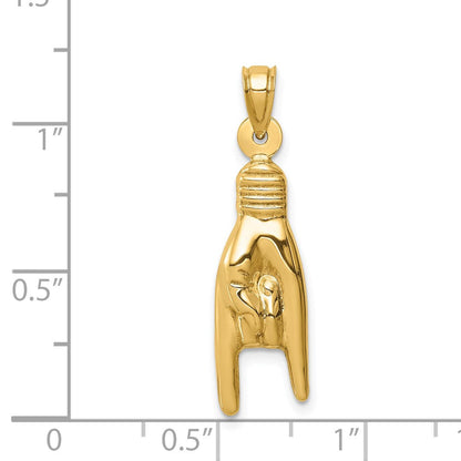 14K Gelbgold 3d Hohl Rock auf Zeichen Charm