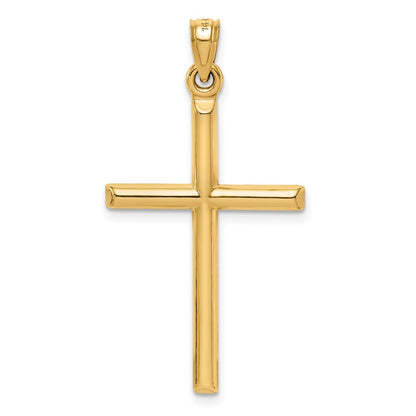 14K Gelbgold Hohl Diamantiert Kreuz Anhänger