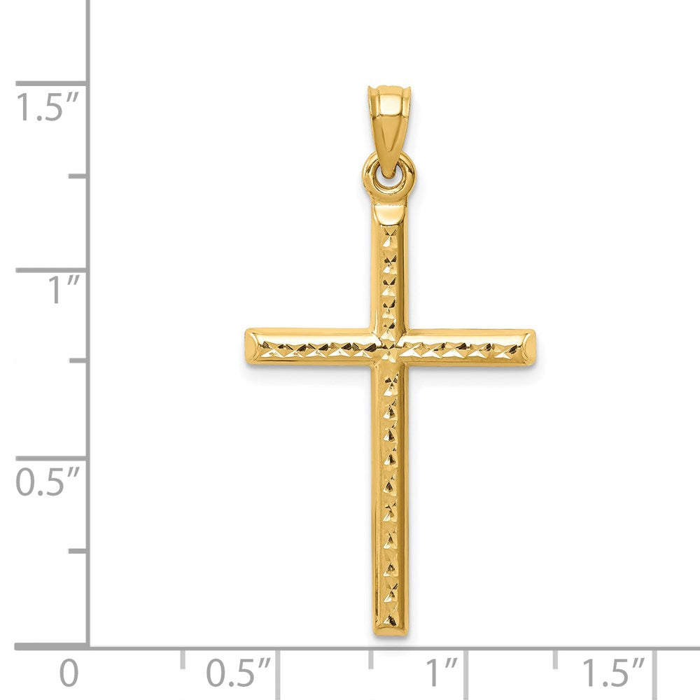 14K Gelbgold Hohl Diamantiert Kreuz Anhänger