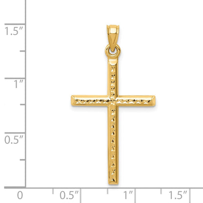 14K Gelbgold Hohl Diamantiert Kreuz Anhänger
