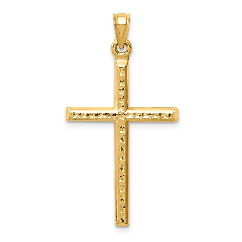 14K Gelbgold Hohl Diamantiert Kreuz Anhänger