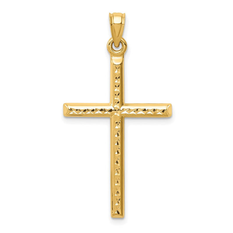 14K Gelbgold Hohl Diamantiert Kreuz Anhänger