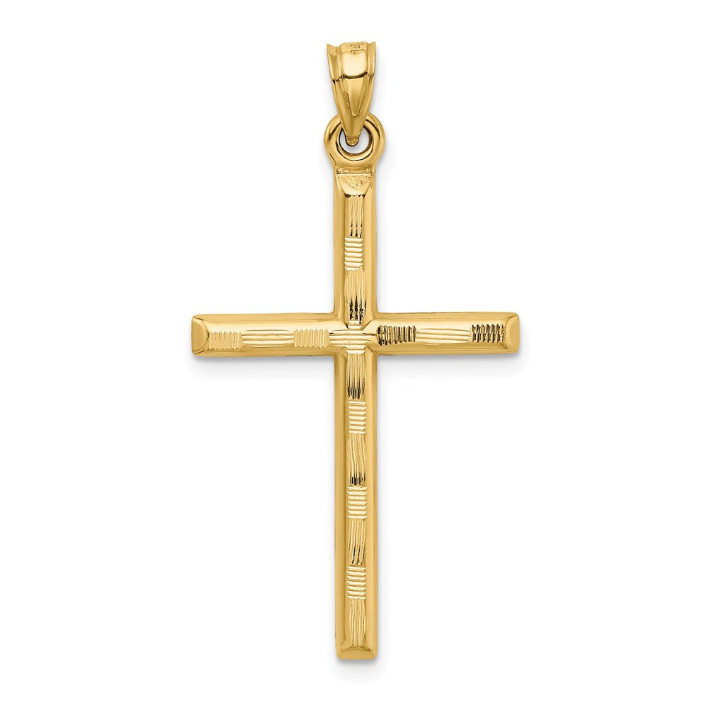14K Gelbgold Hohl Diamantiert Kreuz Anhänger