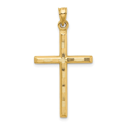 14K Gelbgold Hohl Diamantiert Kreuz Anhänger