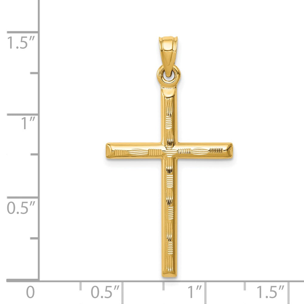 14K Gelbgold Hohl Diamantiert Kreuz Anhänger