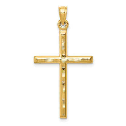 14K Gelbgold Hohl Diamantiert Kreuz Anhänger