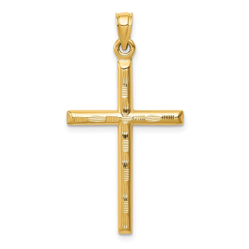 14K Gelbgold Hohl Diamantiert Kreuz Anhänger