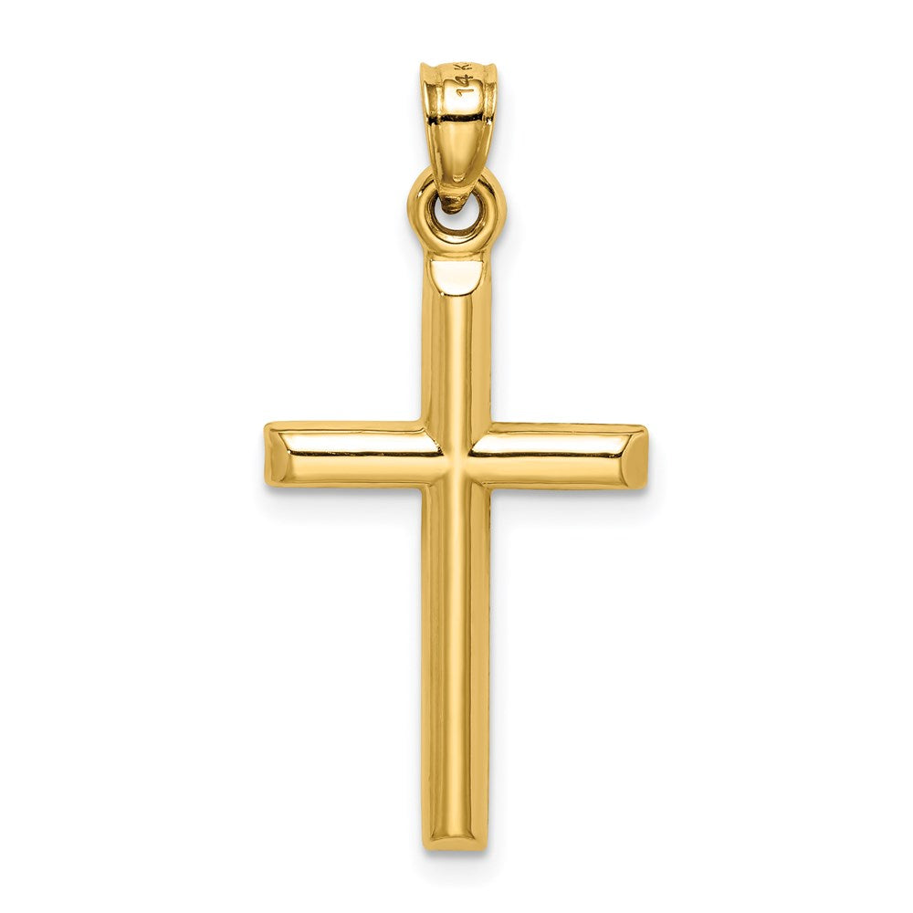 14K Gelbgold Hohl Diamantiert Kreuz Anhänger