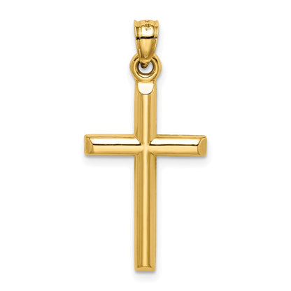 14K Gelbgold Hohl Diamantiert Kreuz Anhänger