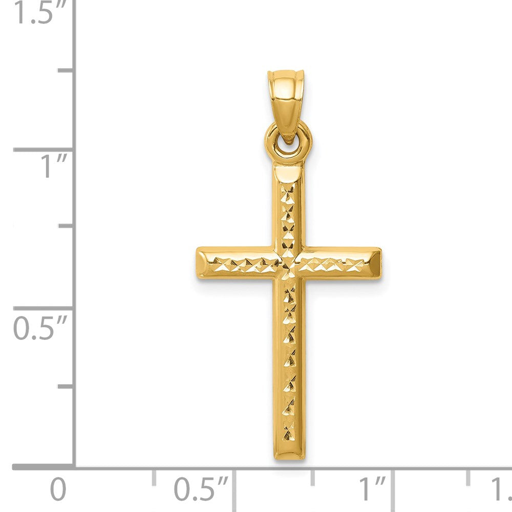 14K Gelbgold Hohl Diamantiert Kreuz Anhänger