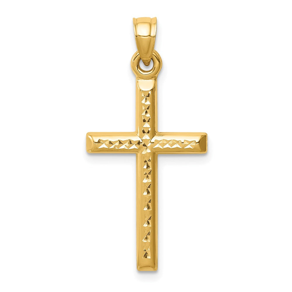14K Gelbgold Hohl Diamantiert Kreuz Anhänger