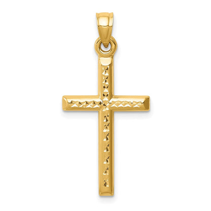 14K Gelbgold Hohl Diamantiert Kreuz Anhänger