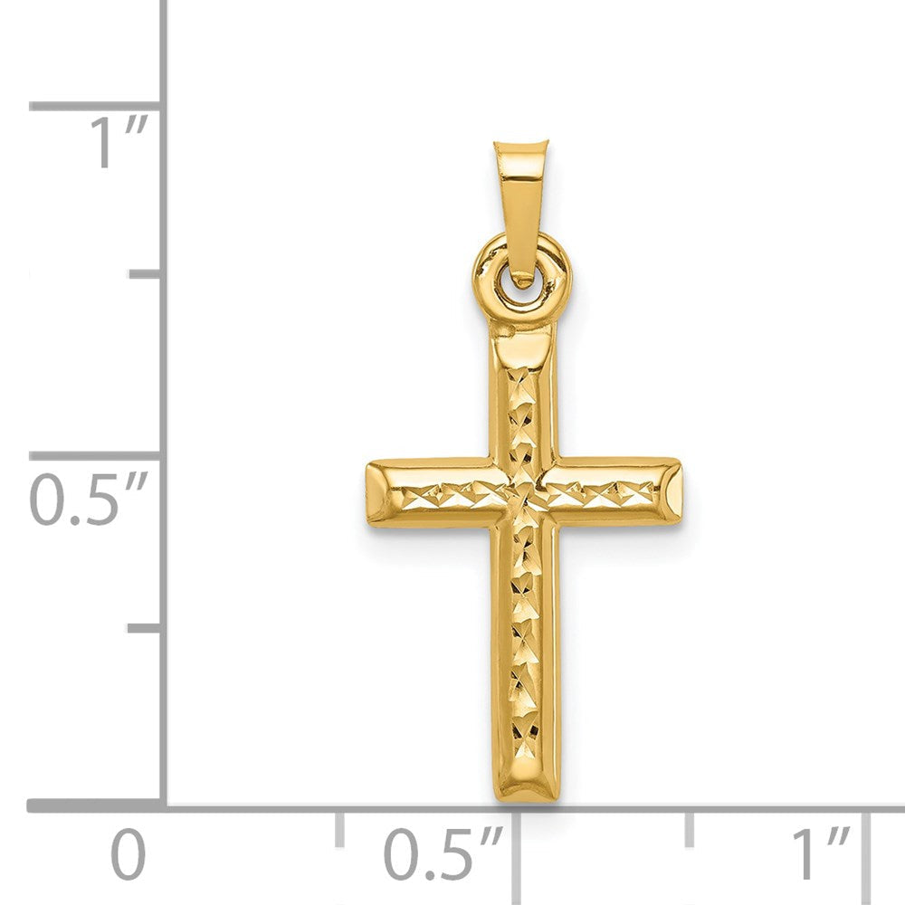 14K Gelbgold Hohl Diamantiert Kreuz Anhänger