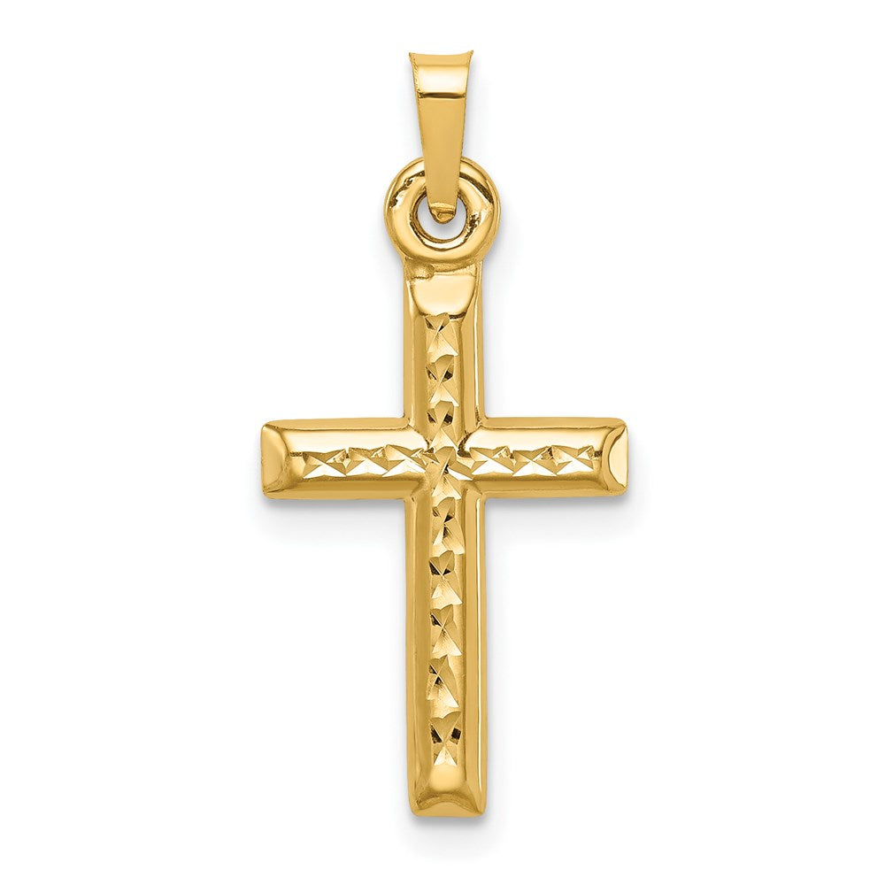 14K Gelbgold Hohl Diamantiert Kreuz Anhänger