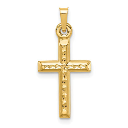14K Gelbgold Hohl Diamantiert Kreuz Anhänger