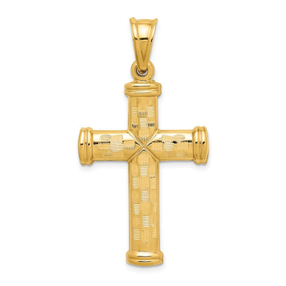 14K Gelbgold Hohl Diamantiert Kreuz Anhänger
