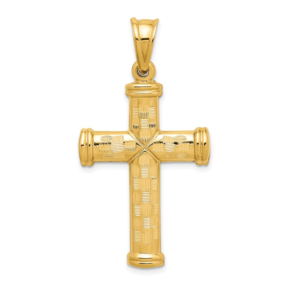 14K Gelbgold Hohl Diamantiert Kreuz Anhänger