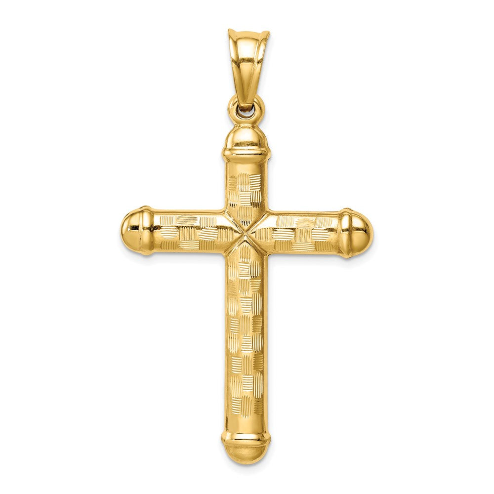 14K Gelbgold Hohl Diamantiert Kreuz Anhänger