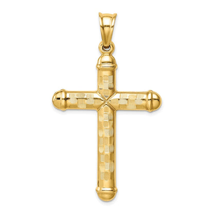 14K Gelbgold Hohl Diamantiert Kreuz Anhänger