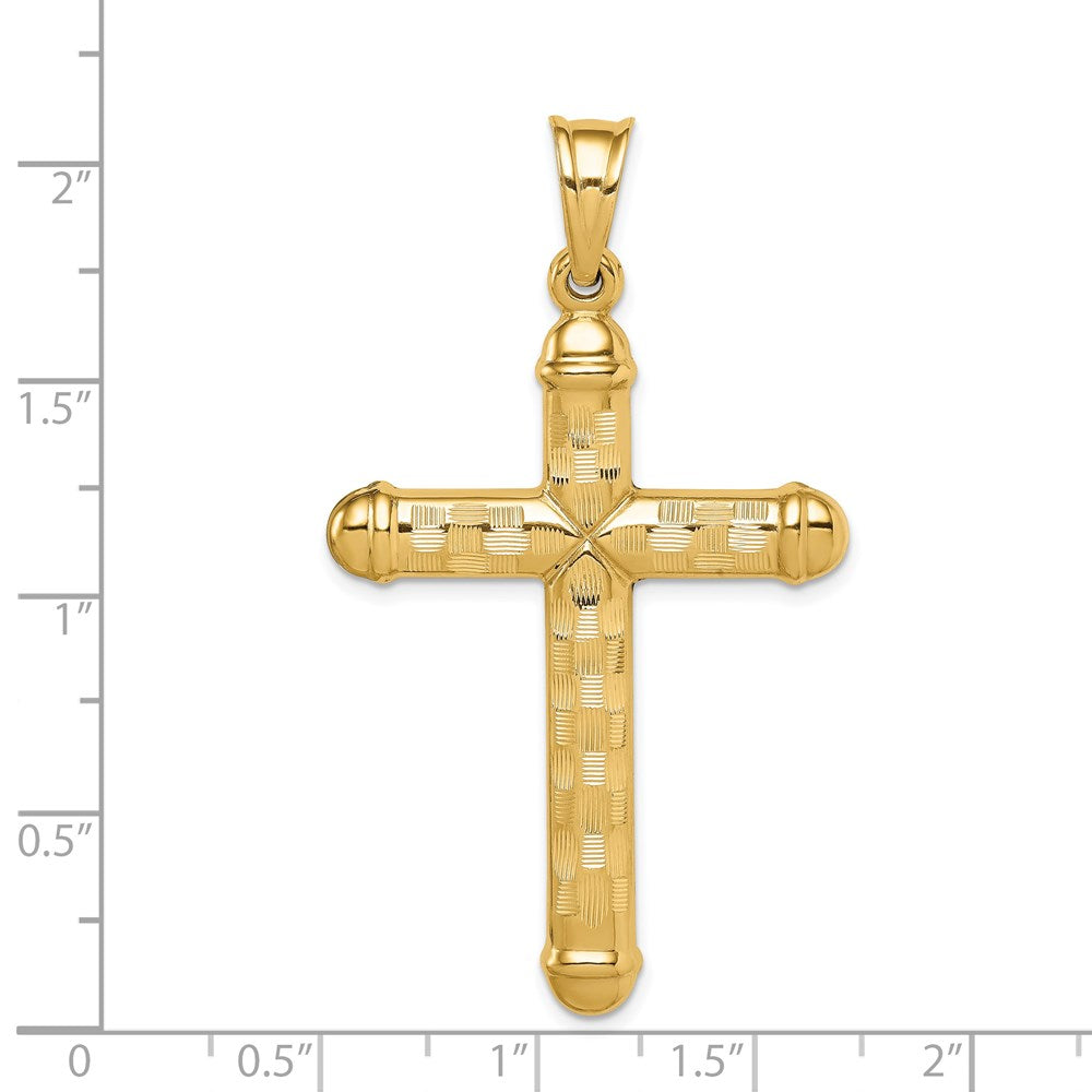 14K Gelbgold Hohl Diamantiert Kreuz Anhänger