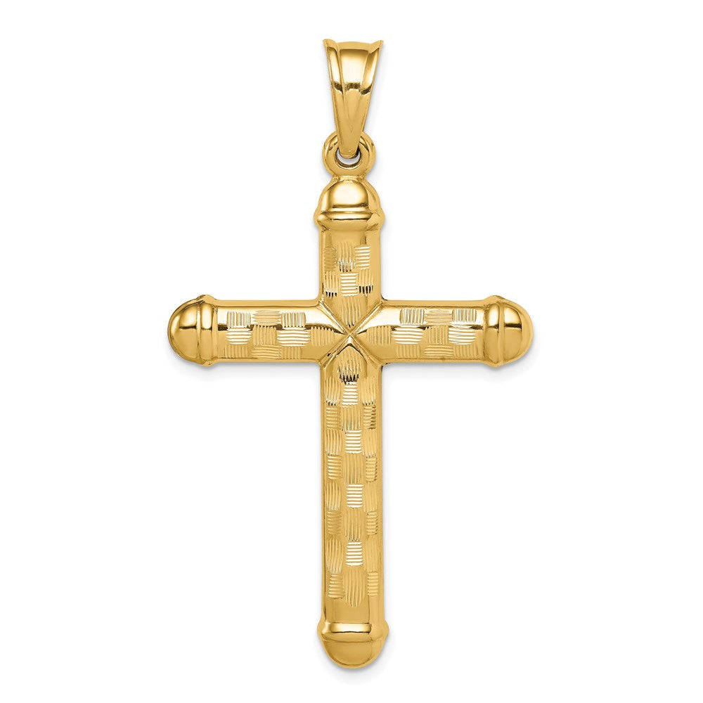 14K Gelbgold Hohl Diamantiert Kreuz Anhänger