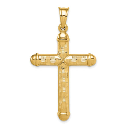 14K Gelbgold Hohl Diamantiert Kreuz Anhänger