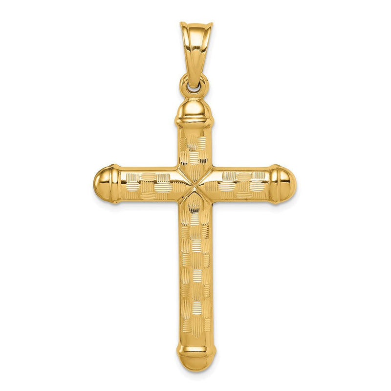 14K Gelbgold Hohl Diamantiert Kreuz Anhänger