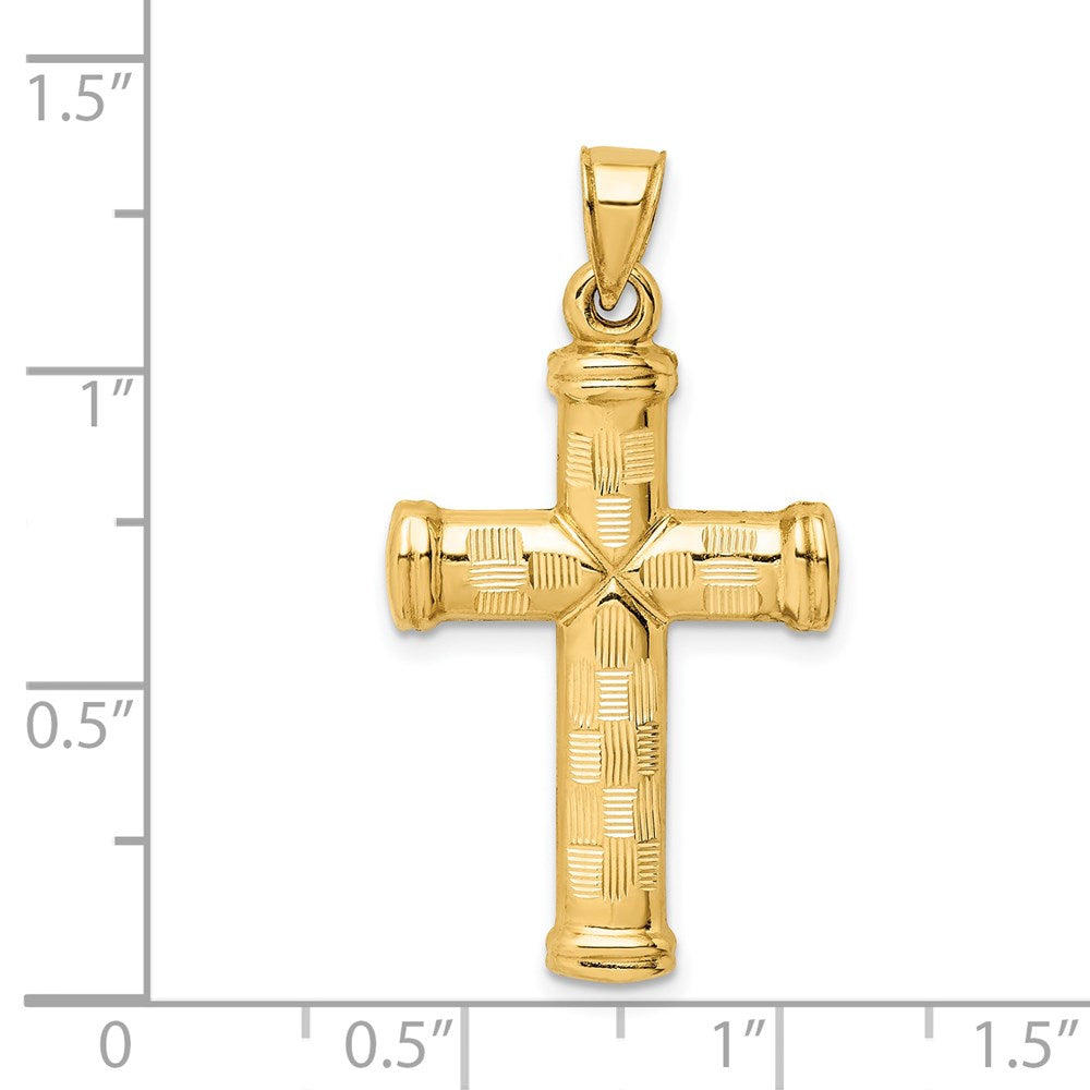 14K Gelbgold Hohl Diamantiert Kreuz Anhänger