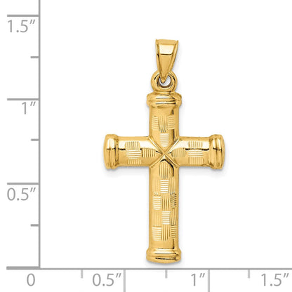 14K Gelbgold Hohl Diamantiert Kreuz Anhänger
