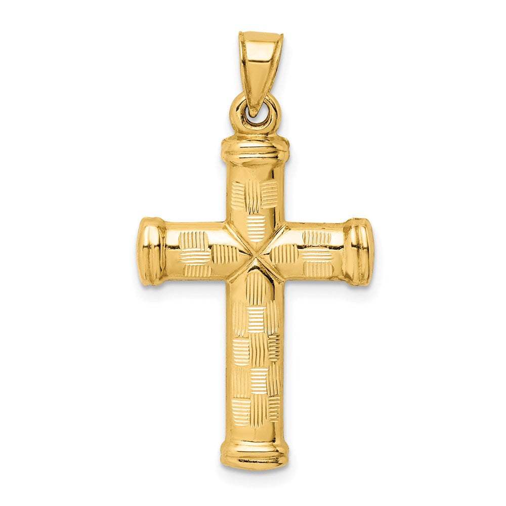 14K Gelbgold Hohl Diamantiert Kreuz Anhänger