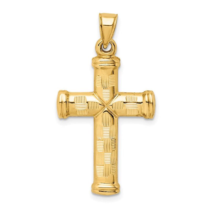 14K Gelbgold Hohl Diamantiert Kreuz Anhänger